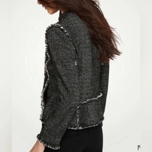 Ann Taylor Tweed Fringe Moto Style Jacket Black/White Career Casual Size Small - Picture 3 of 11